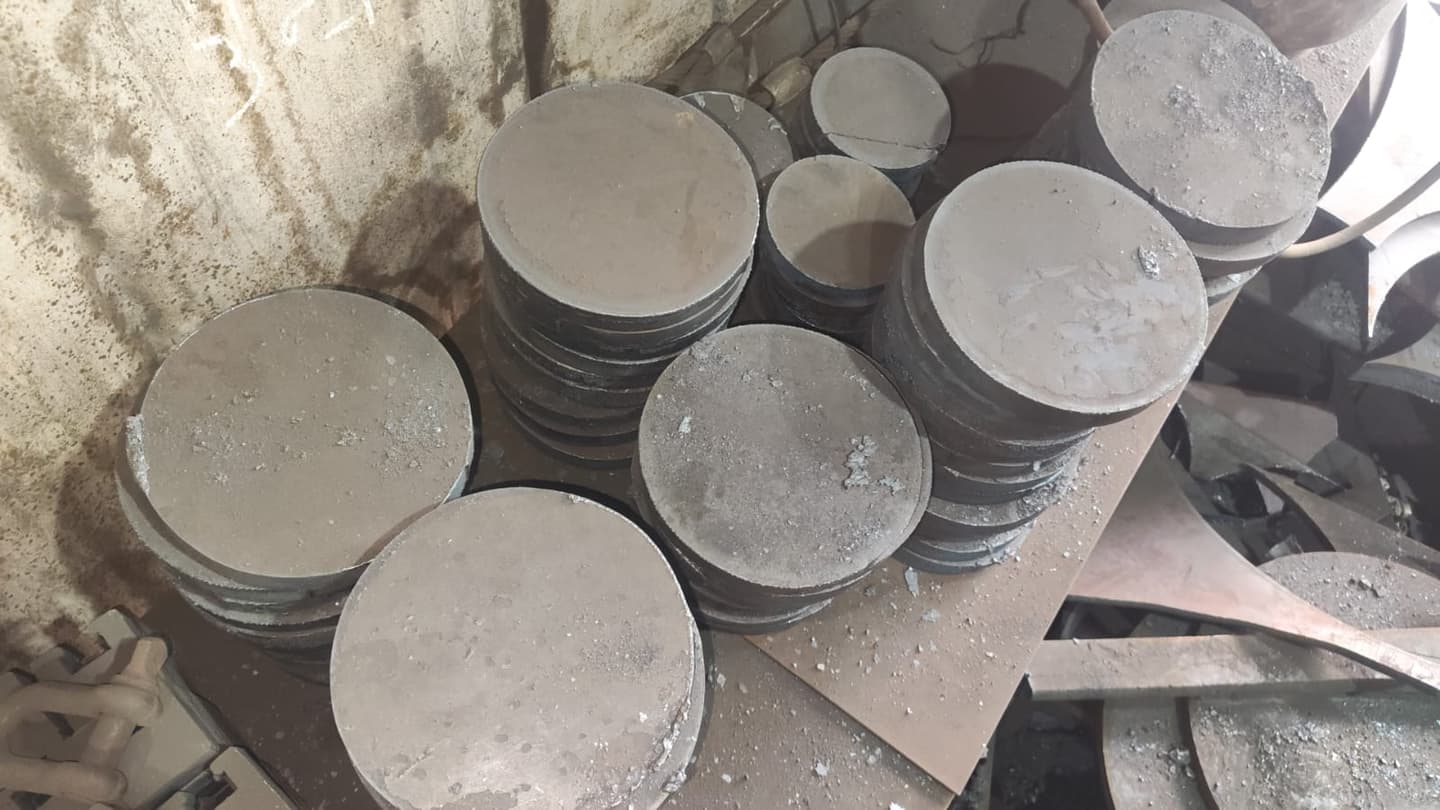 MS circle blanks stacked inside Regal Profile workshop in Darukhana Mumbai